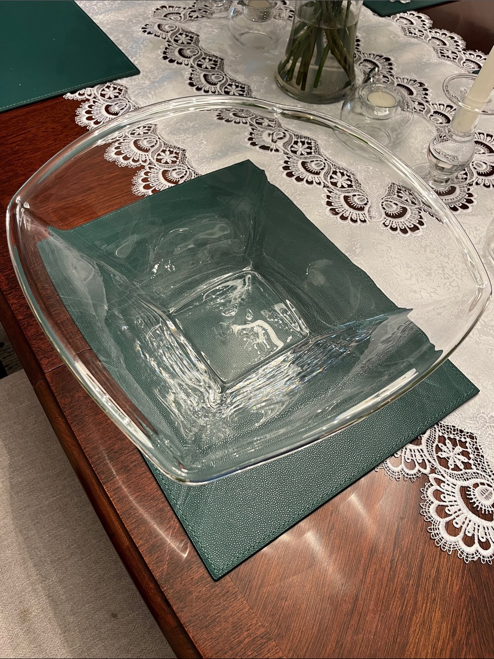 Simon Pearce Transparent Square Glass Serving Bowl